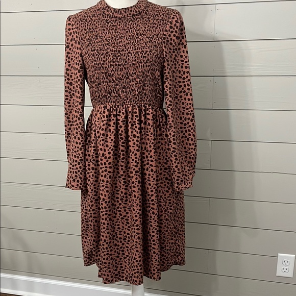Brown Animal print Orange Creek midi length dress with smocked top size Medium - Picture 1 of 5